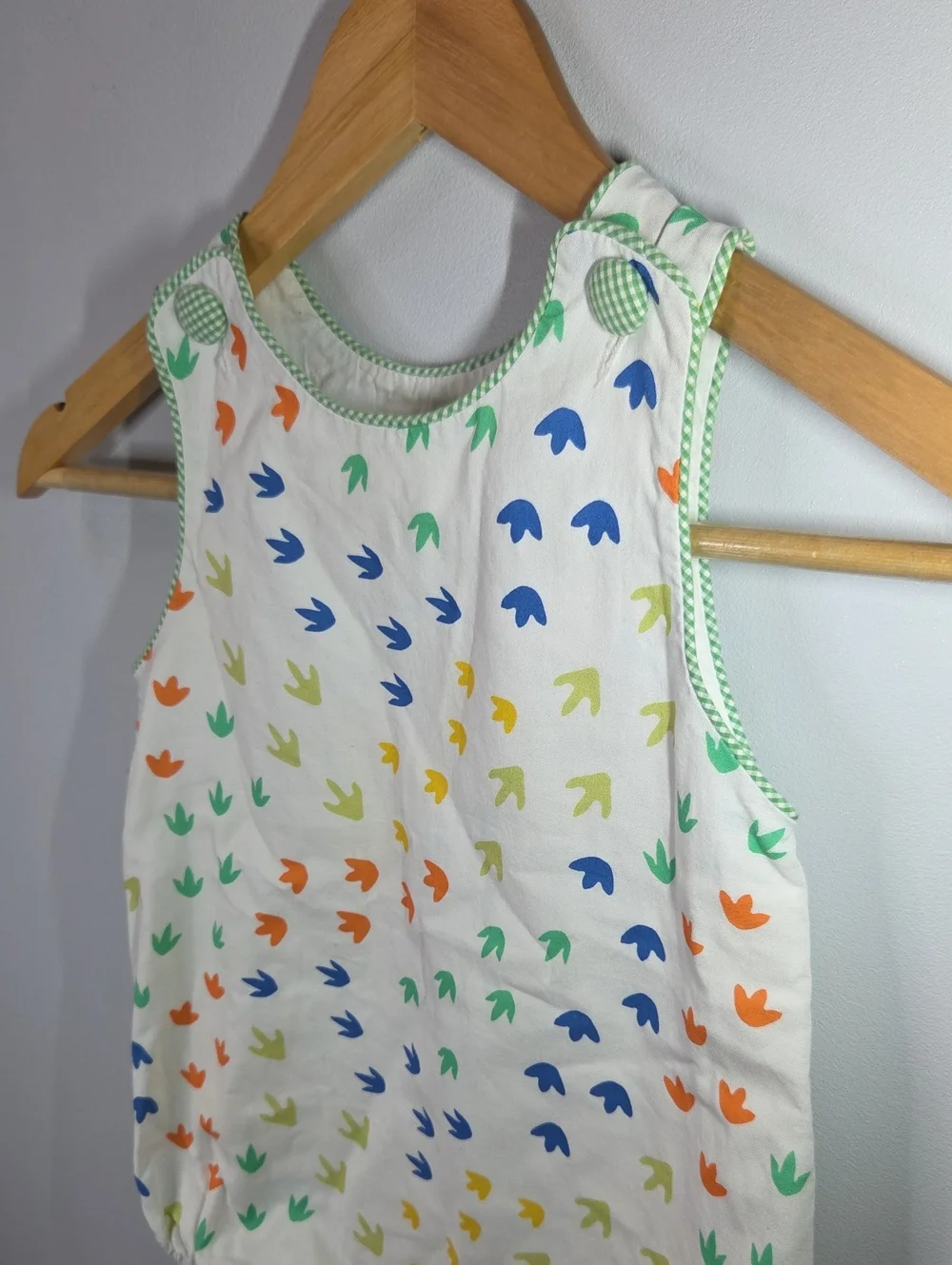 White Baby Bubble Romper with Multicolor Dino Print Size 2T